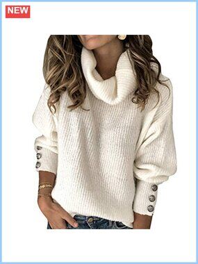 Oversized Cowl Neck Turtleneck Knit Pullover Sweater Long Sleeve